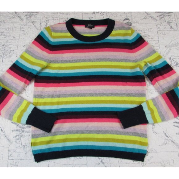 J Crew 100% cashmere Multicolor long sleeve crew neck sweater womens size M - Picture 4 of 9